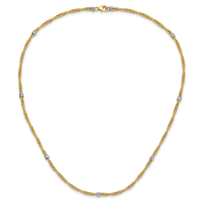 14K Solid Two Tone Gold Beaded Ball Station Chain Necklace