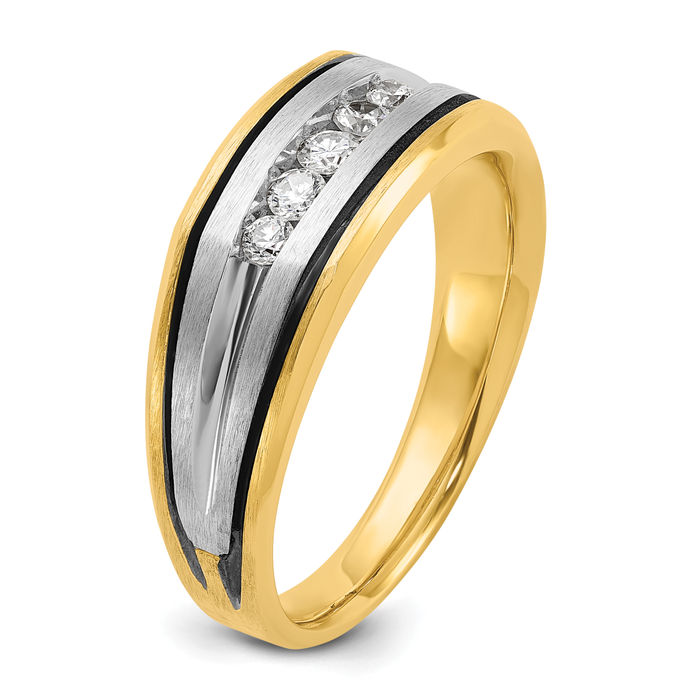 14K Solid Two Tone Gold Black Mens 5 Stone Diamond Wedding Band Statement Ring