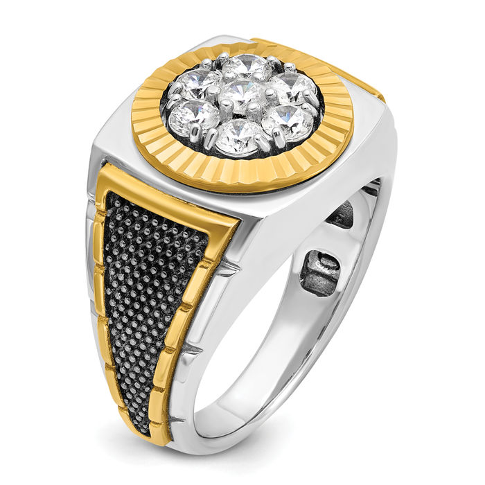 14K Solid Two Tone Gold Black Mens Diamond Round Statement Ring