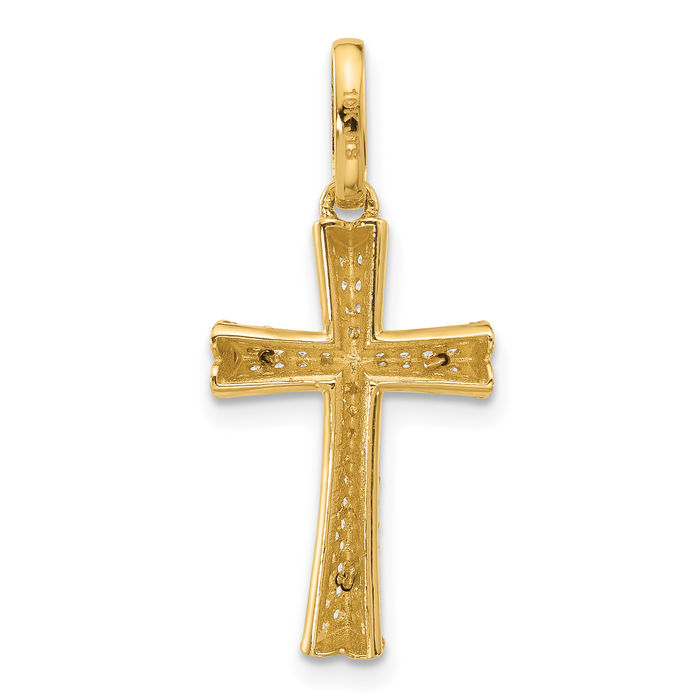 14K Solid Two Tone Gold White Cubic Zirconia CZ Lord Jesus Christ Crucifix Holy Cross Heart Necklace Religious Chain Pendant Charm