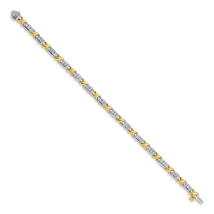 14K Solid Two Tone Gold Diamond Tennis Bracelet