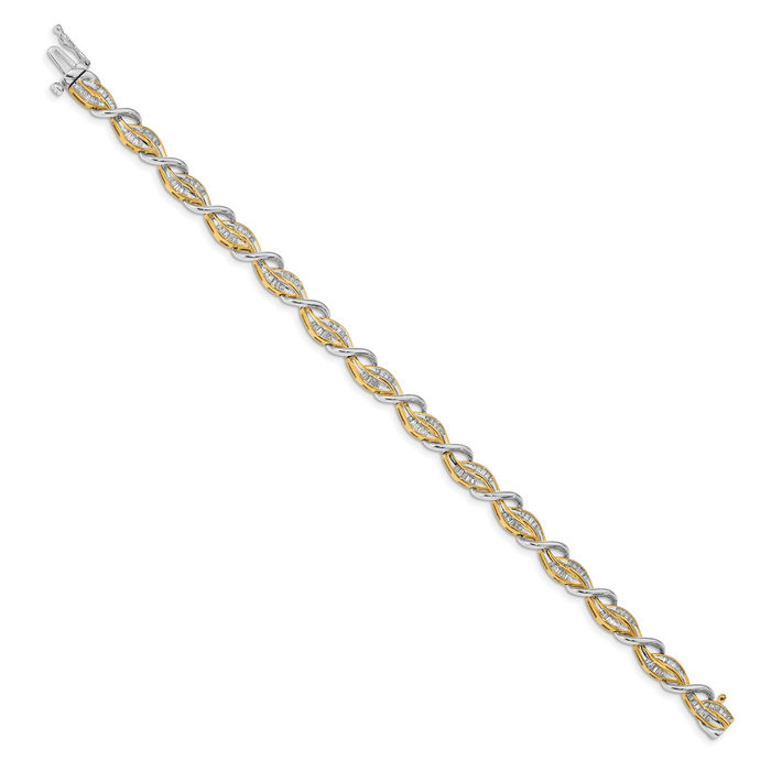 14K Solid Two Tone Gold Diamond Tennis Bracelet