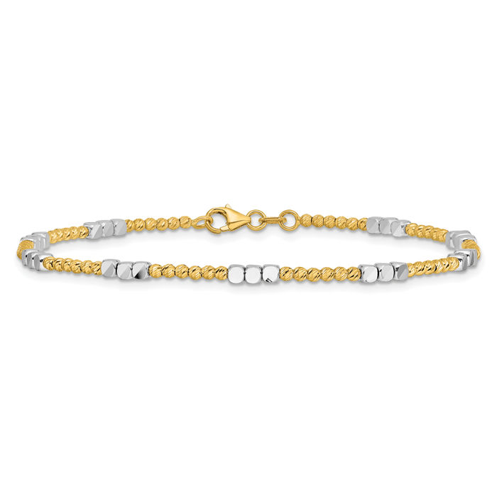 14K Solid Two Tone Gold Ball Chain Bracelet - Picture 10 of 12
