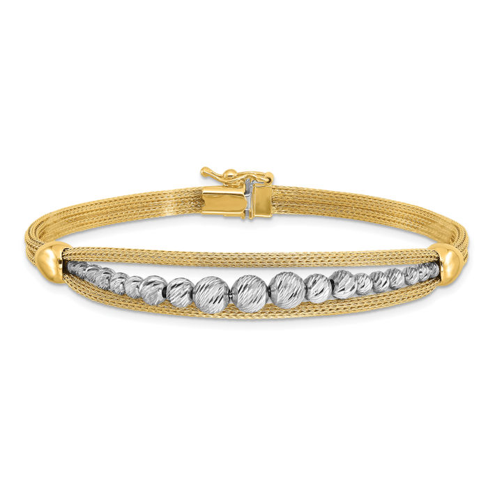 14K Solid Two Tone Gold Ball Chain Bracelet - Picture 9 of 12