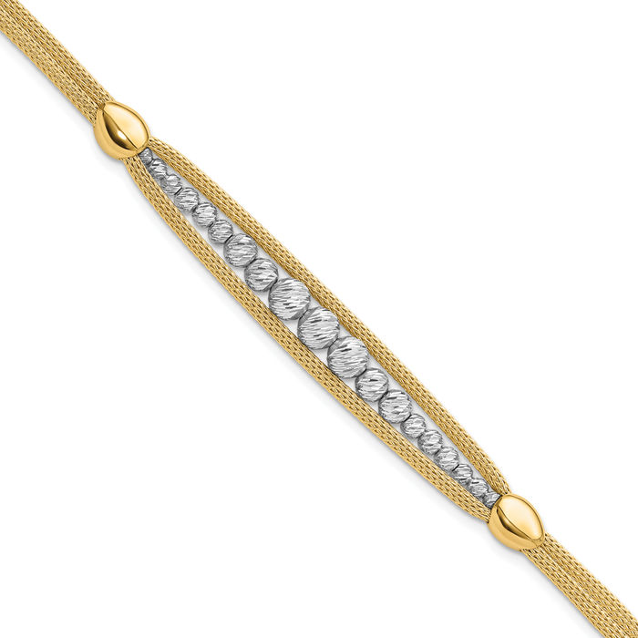 14K Solid Two Tone Gold Ball Chain Bracelet - Picture 11 of 12