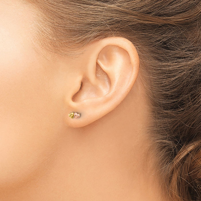 14K Solid Two Tone Gold Double Heart Screw Back Stud Earrings