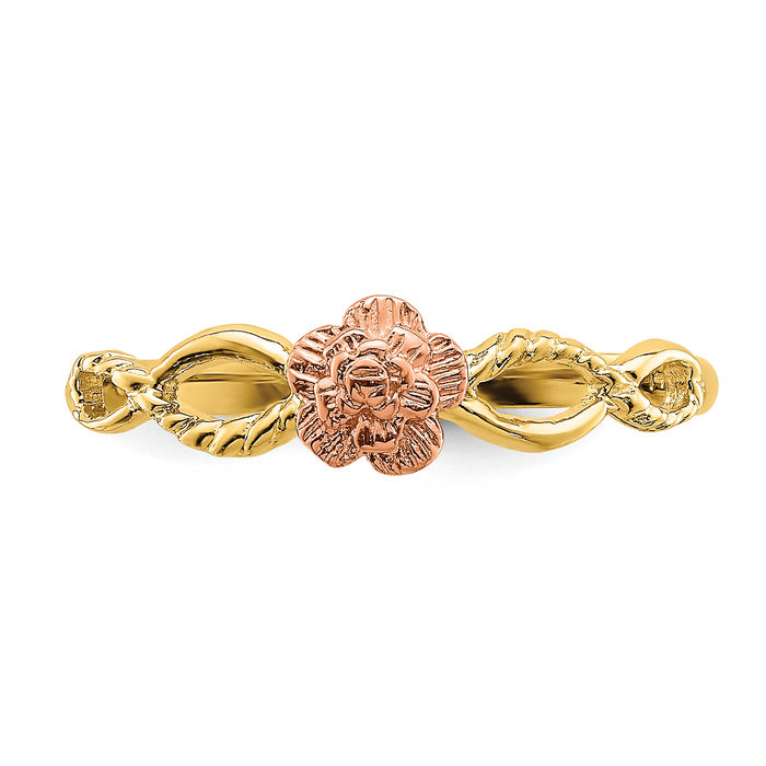 14K Solid Two Tone Gold Flower Ring