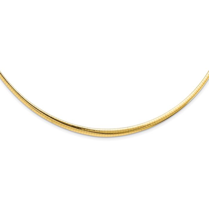 14K Solid Two Tone Gold 3.00 6mm Graduated Reversible Cubetto Omega Snake Chain Herringbone Necklace