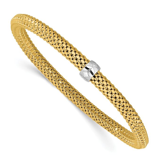 14K Solid Two Tone Gold 4.6mm Stretch Wrap Bracelet - Picture 7 of 12