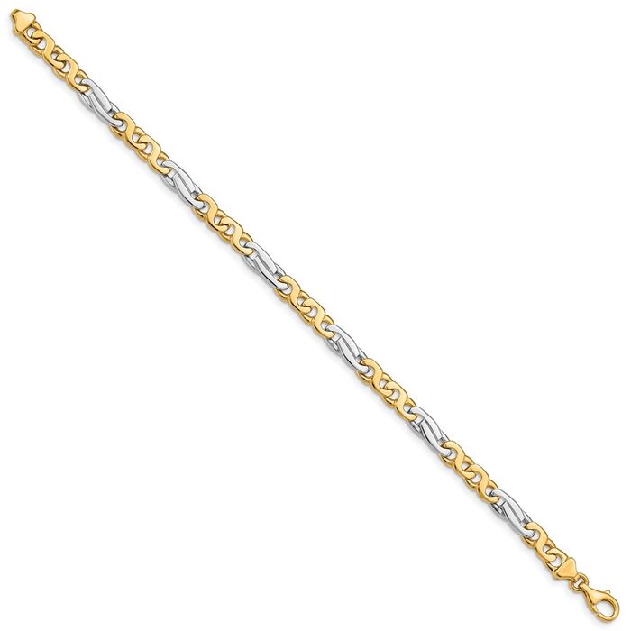 14K Solid Two Tone Gold 6mm Link Chain Bracelet