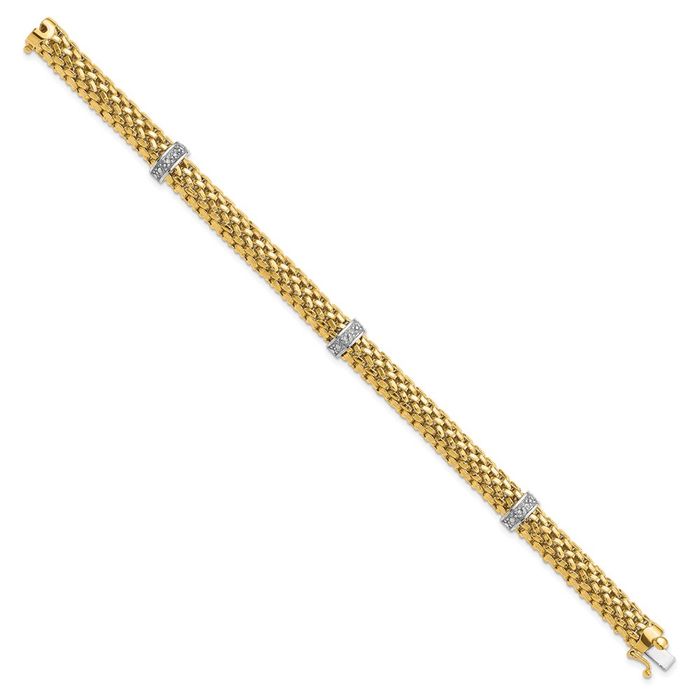 14K Solid Two Tone Gold Diamond Popcorn Mesh Tennis Bracelet - Picture 11 of 12