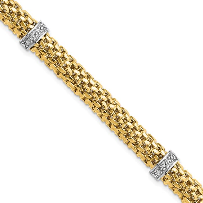 14K Solid Two Tone Gold Diamond Popcorn Mesh Tennis Bracelet - Picture 9 of 12