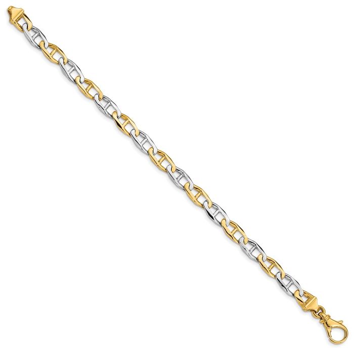 14K Solid Two Tone Gold 6.5mm Link Chain Bracelet