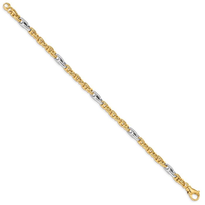 14K Solid Two Tone Gold 5.38mm Link Chain Bracelet