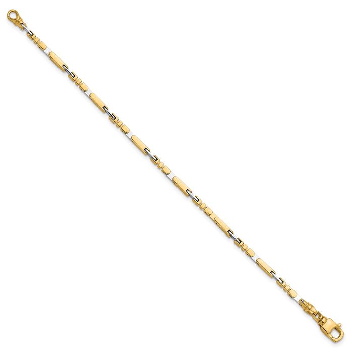 14K Solid Two Tone Gold Bar Link Chain Bracelet