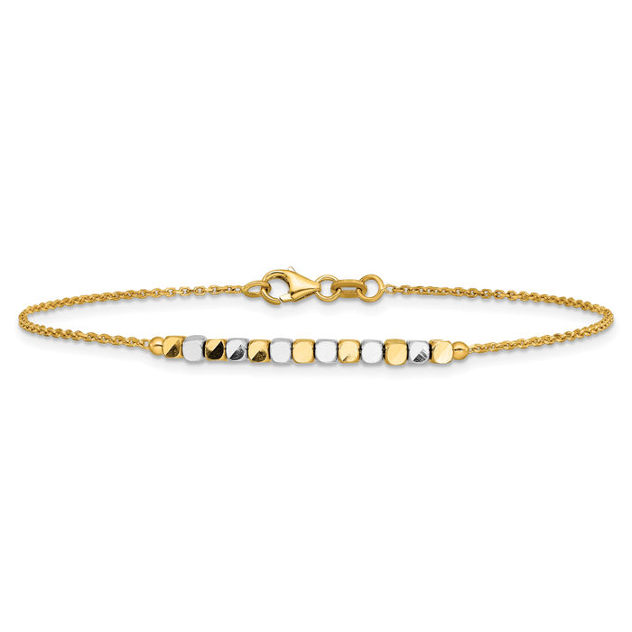 14K Solid Two Tone Gold Ball Chain Bracelet - Picture 10 of 12