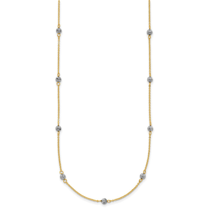 14K Solid Two Tone Gold Beads Chain Necklace | eBay