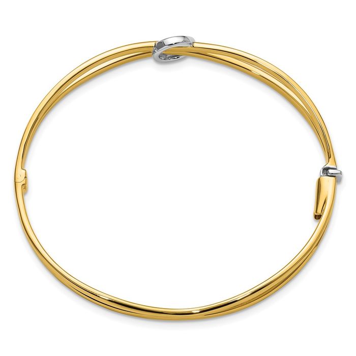14K Solid Two Tone Gold Circle Round Bangle Bracelet