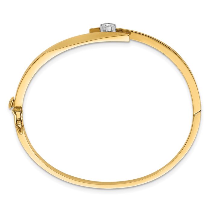 14K Solid Two Tone Gold Diamond Bangle Bracelet