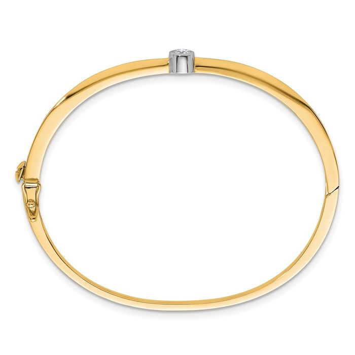14K Solid Two Tone Gold Diamond Bangle Bracelet - Picture 9 of 12
