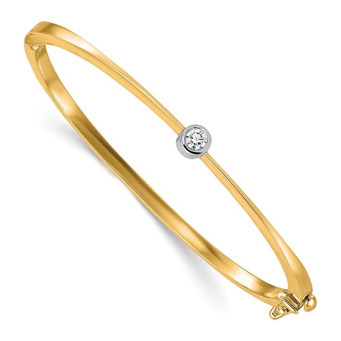 14K Solid Two Tone Gold Diamond Bangle Bracelet - Picture 8 of 12