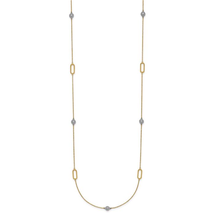 14K Solid Two Tone Gold Diamond Link Geometric Necklace Chain