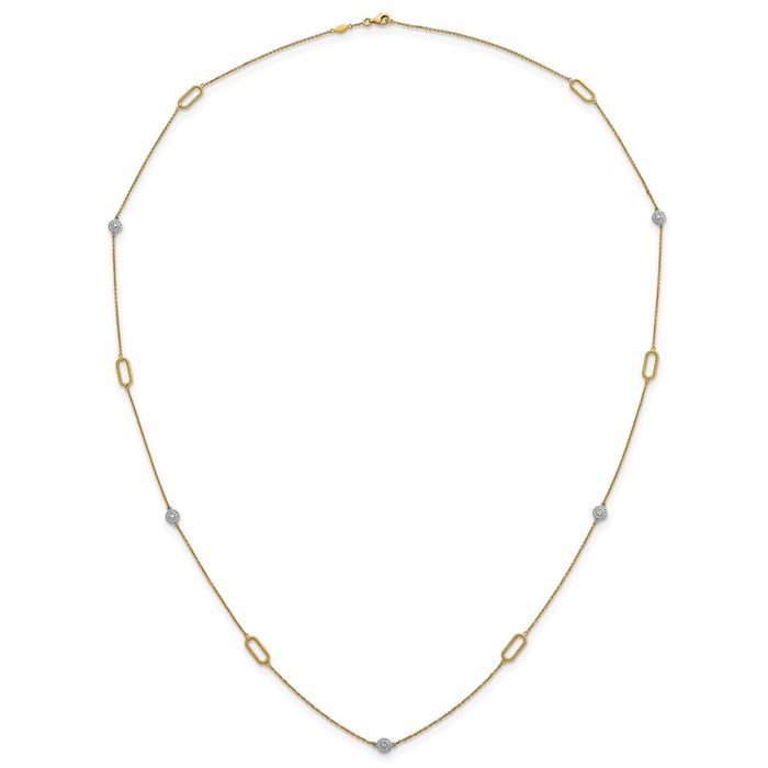 14K Solid Two Tone Gold Diamond Link Geometric Necklace Chain