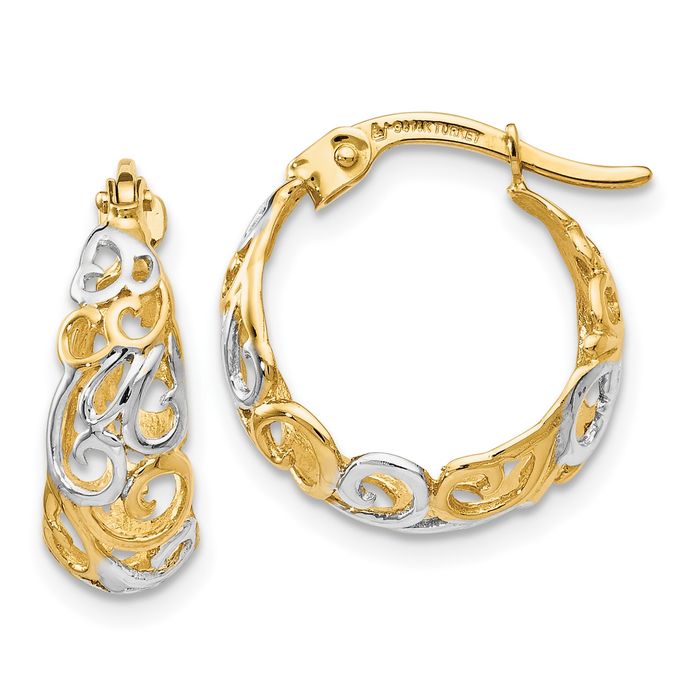 14K Solid Two Tone Gold White Small Hoop Earrings