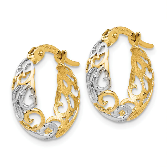 14K Solid Two Tone Gold White Small Hoop Earrings