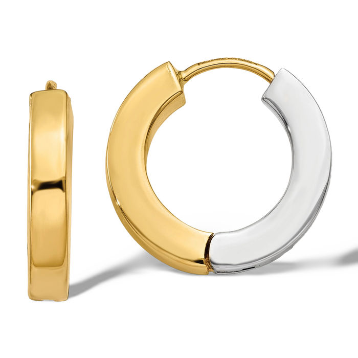 14K Solid Two Tone Gold Round Small Hoop Earrings