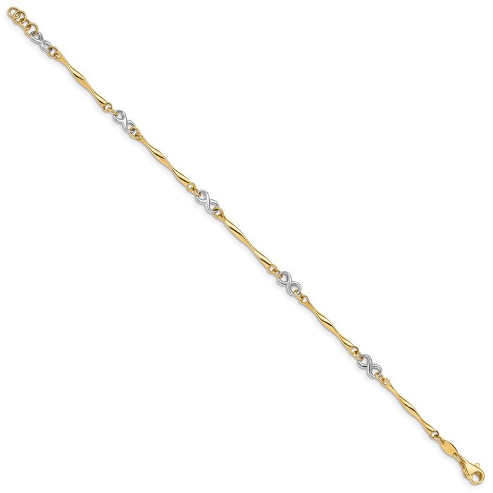 14K Solid Two Tone Gold Infinity Twisted Love Knot Symbol Chain Bracelet