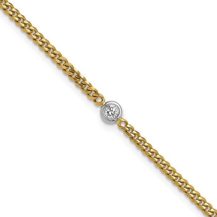 14K Solid Two Tone Gold White Lab Diamond Curb Link Tennis Bracelet