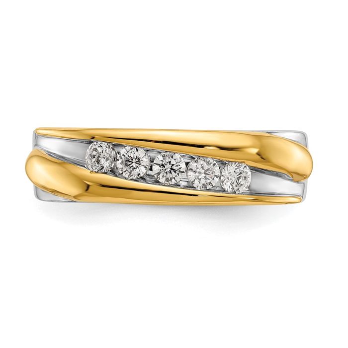 14K Solid Two Tone Gold Lab Diamond Mens Wedding Band Ring