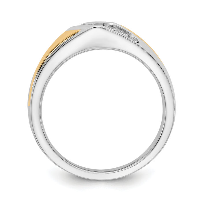 14K Solid Two Tone Gold Lab Diamond Mens Wedding Band Ring