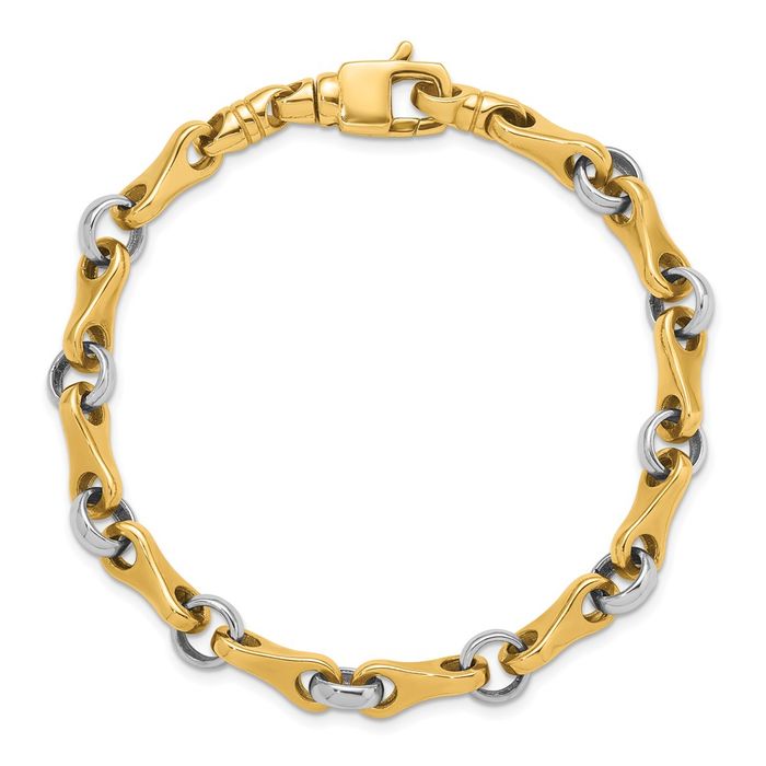 14K Solid Two Tone Gold White Link Chain Bracelet