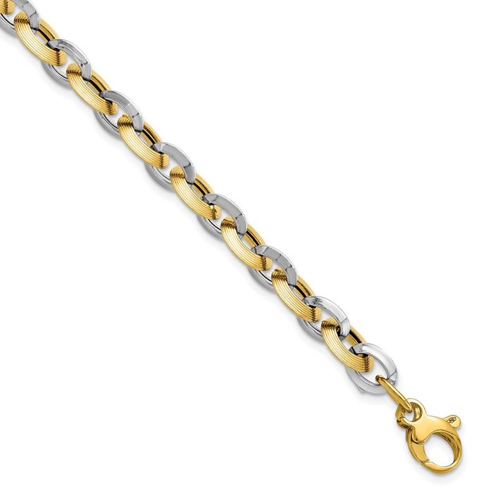 14K Solid Two Tone Gold Link Chain Bracelet