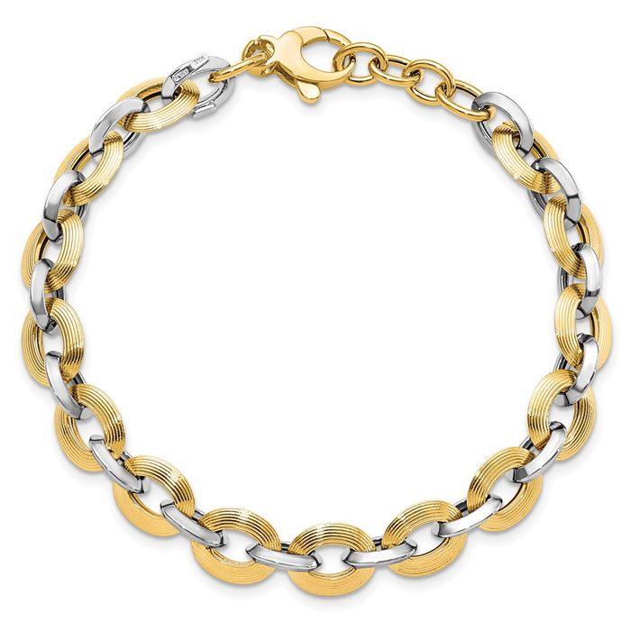 14K Solid Two Tone Gold Link Chain Bracelet