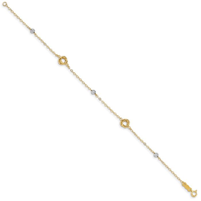 14K Solid Two Tone Gold Love Knots Heart Link Chain Bracelet