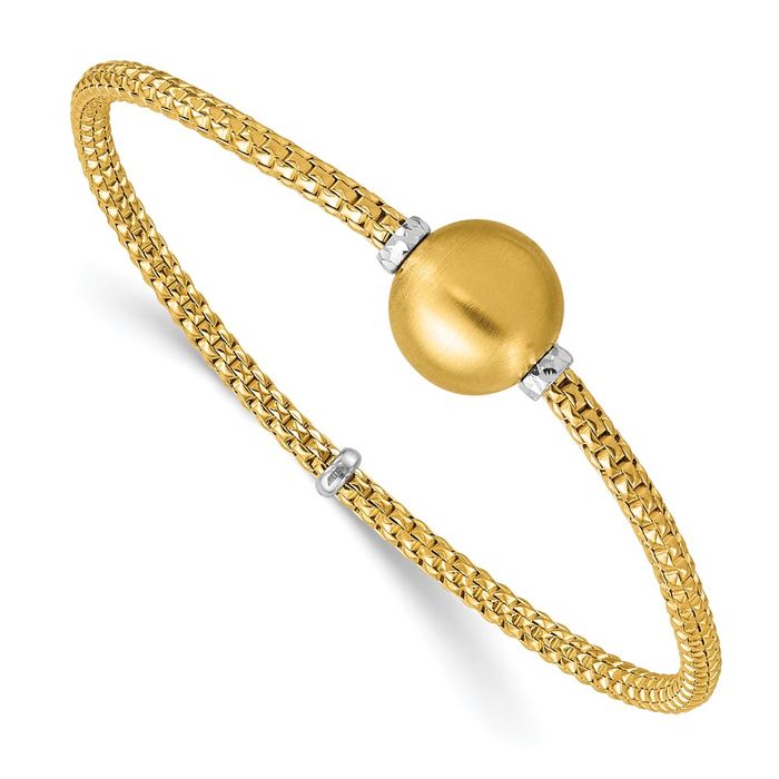 14K Solid Two Tone Gold Ball Stretch Wrap Bracelet - Picture 8 of 12