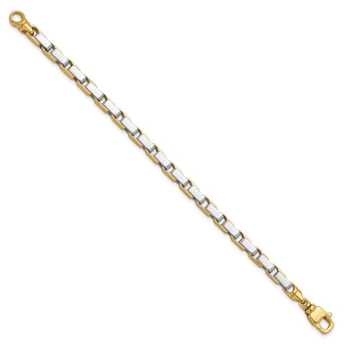 14K Solid Two Tone Gold Rectangular Link Chain Bracelet