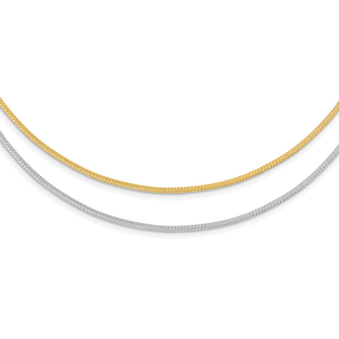 14K Solid Two Tone Gold Reversible 2mm Adjustable Cubetto Omega Snake Chain Herringbone Necklace