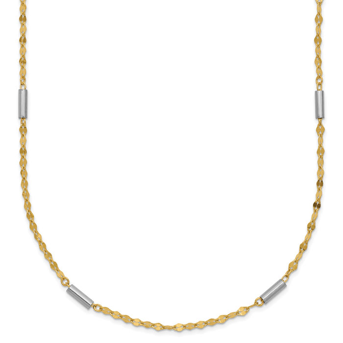 14K Solid Two Tone Gold Bar Link Chain Necklace | eBay