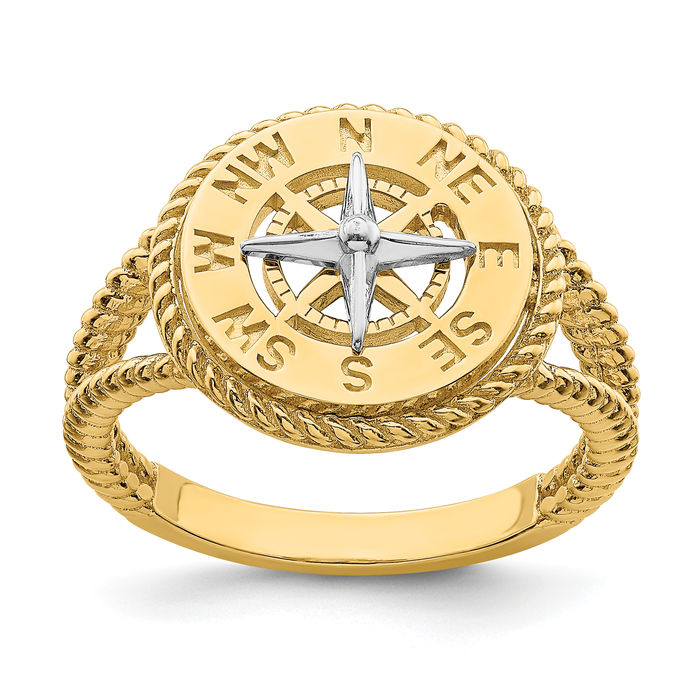 14K Solid Two Tone Gold Compass Rope Ring - Picture 11 of 32
