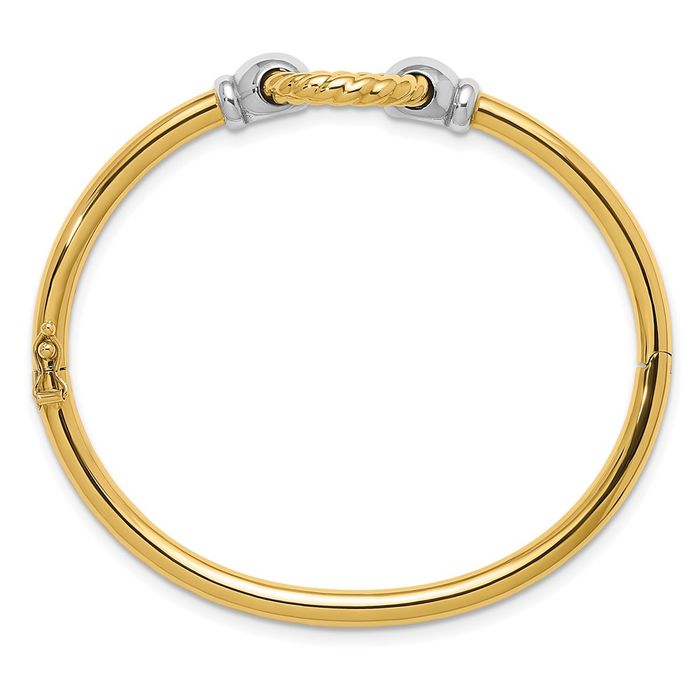 14K Solid Two Tone Gold Twisted Circle Round Bangle Bracelet