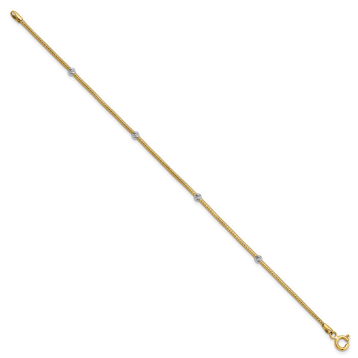 14K Solid Yellow Gold Woven Flexible Beads Chain Bracelet
