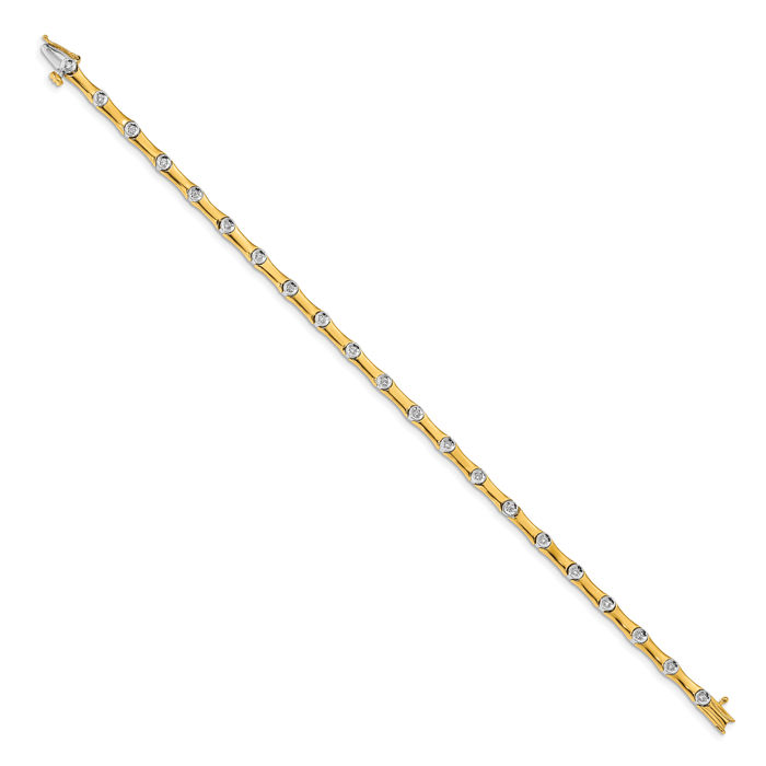 14K Solid Two Tone Gold Lab Diamond Tennis Bracelet