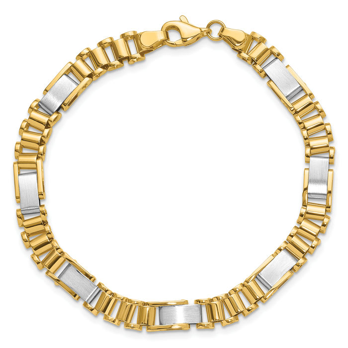 14K Solid Two Tone Gold Link Chain Bracelet