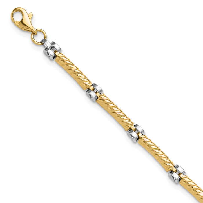 14K Solid Two Tone Gold Link Chain Bracelet