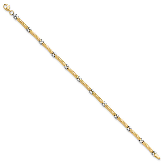 14K Solid Two Tone Gold Link Chain Bracelet