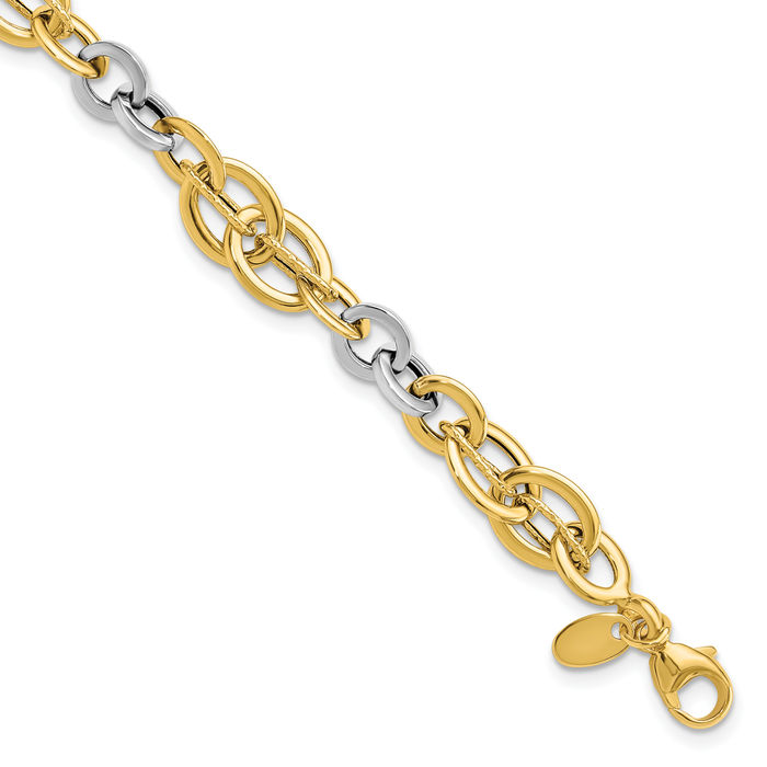 14K Solid Two Tone Gold Link Chain Bracelet